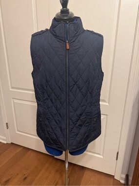 Talbots Navy Quilted Vest with Stand Collar